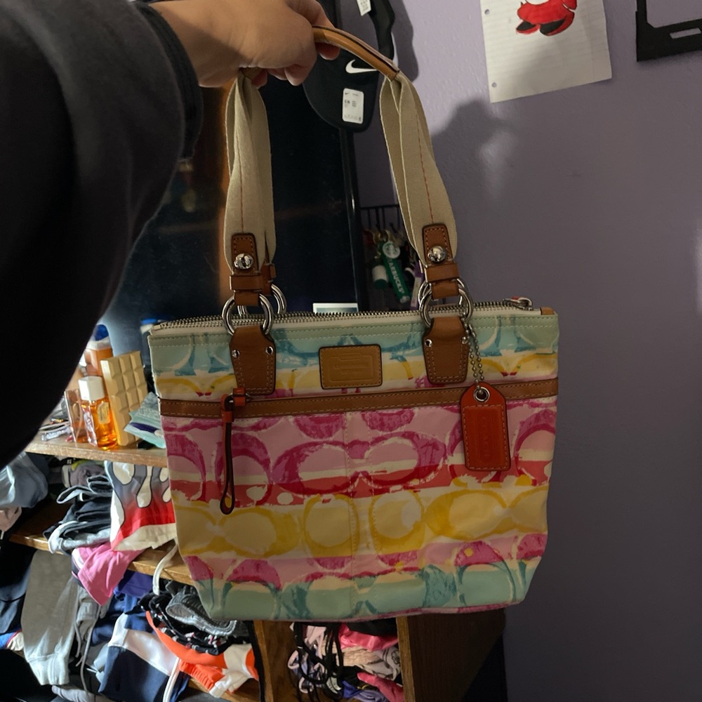 Coach Pink and Yellow Shoulder Bag Vibrant Design